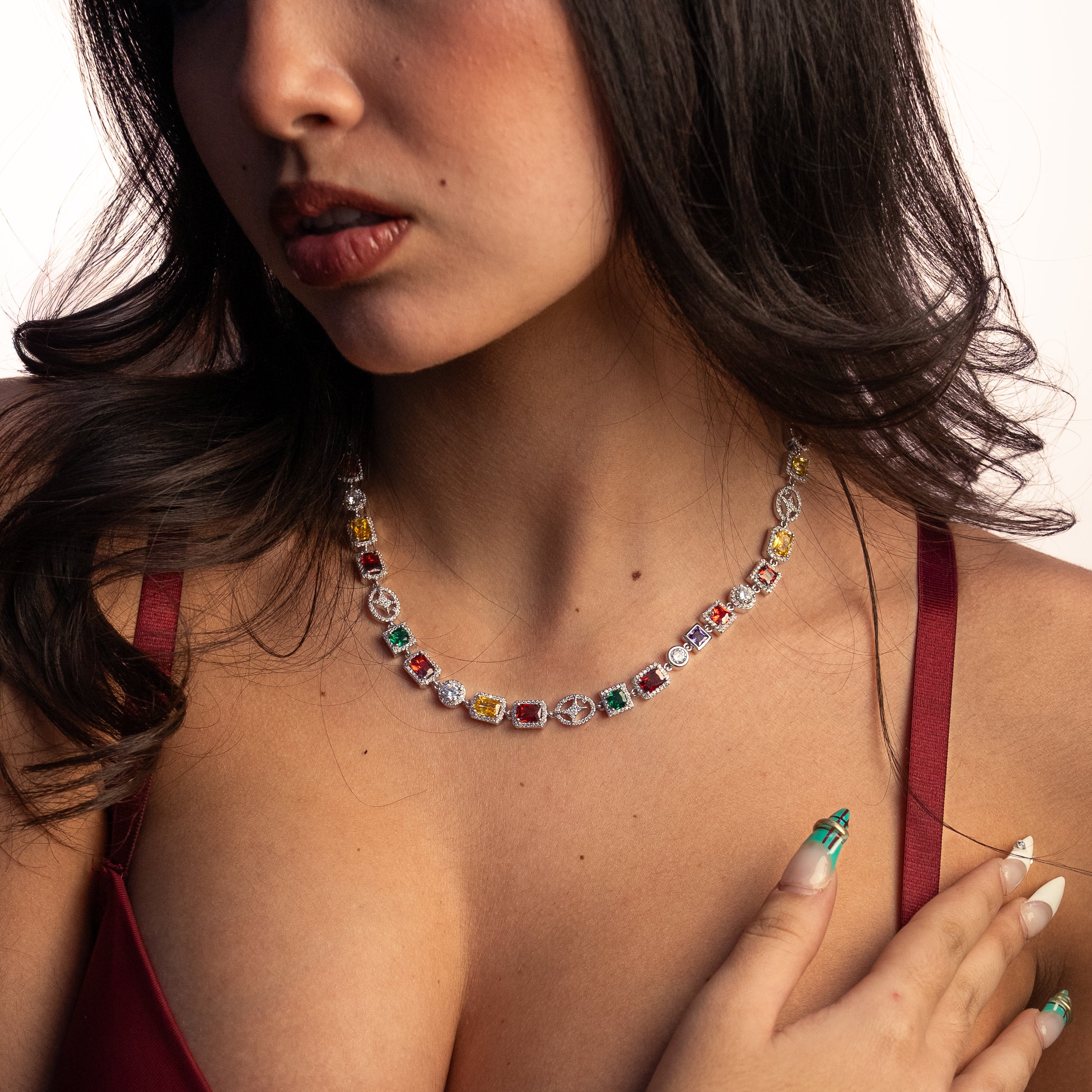 Chaîne Multi Gemstone 8 mm Argentée - Image 3