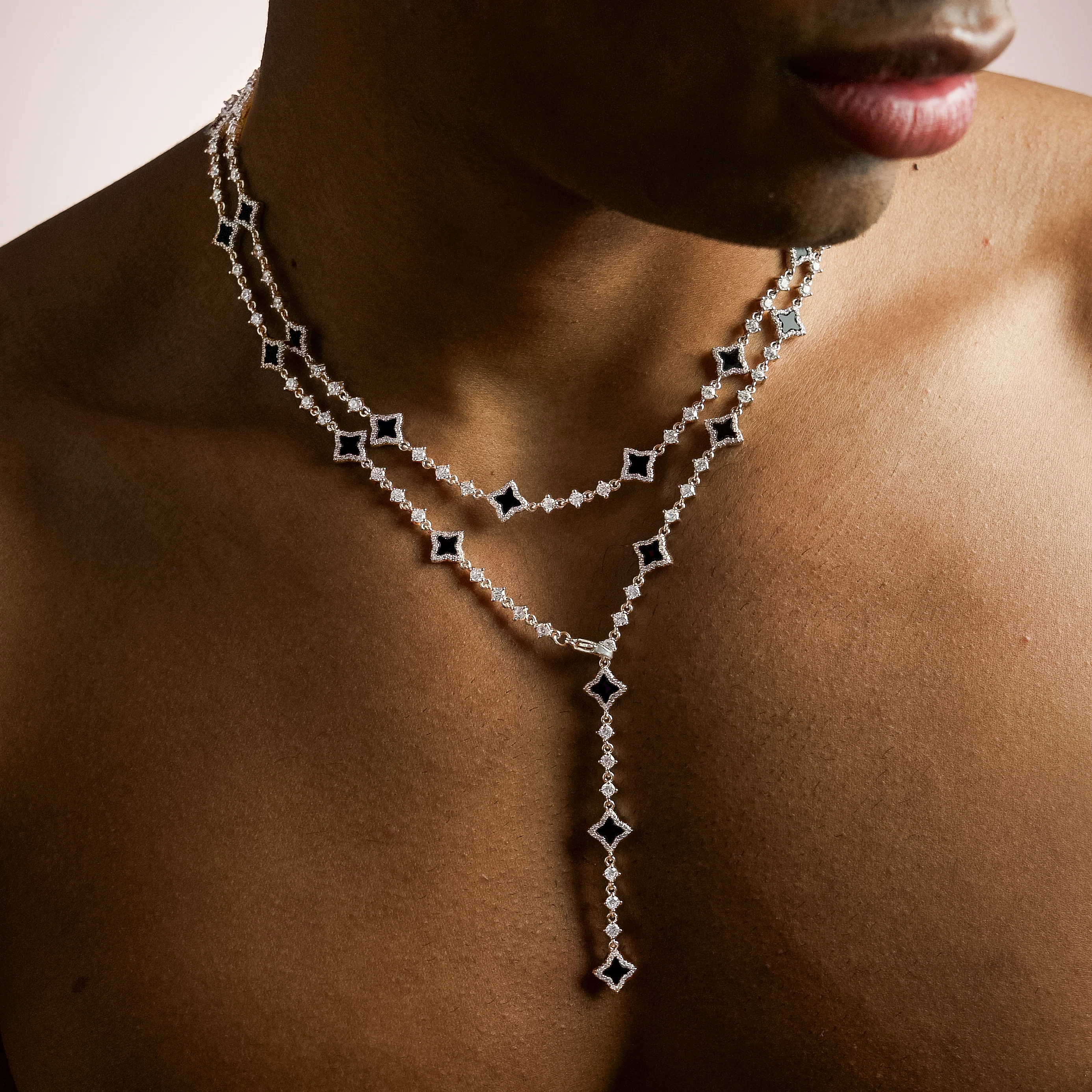 Lariat Flower Tennis Argenté - Motif Noir - Image 3