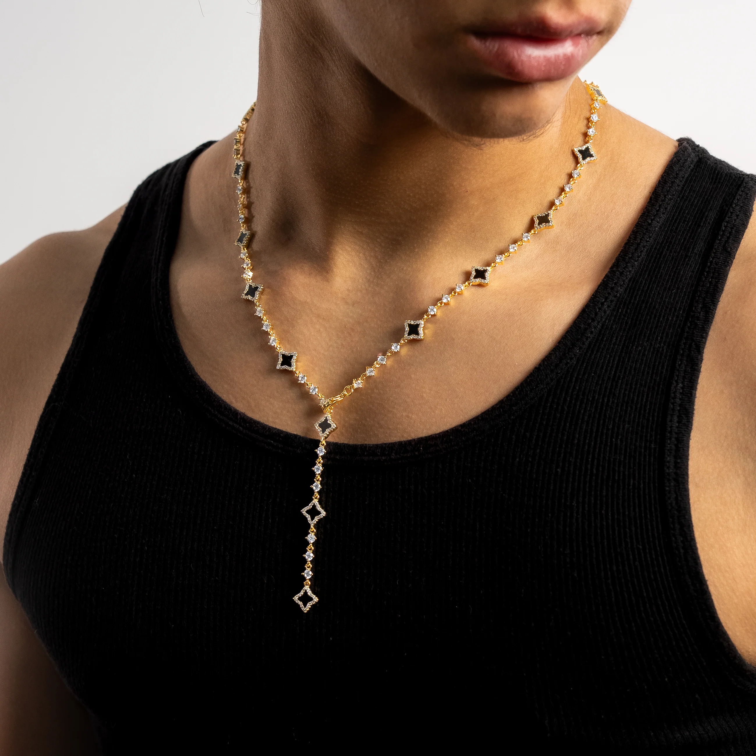 Lariat Flower Tennis Doré - Motif Noir - Image 3